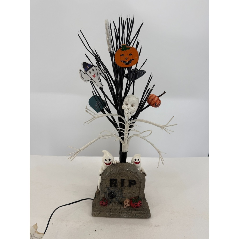 Vintage Halloween Fiber Optic Tombstone Tree Decor Ghosts Pumpkins RIP‎